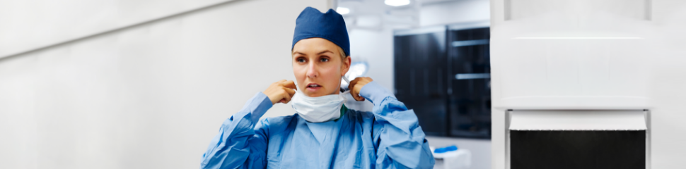 Healthcare provider removing mask